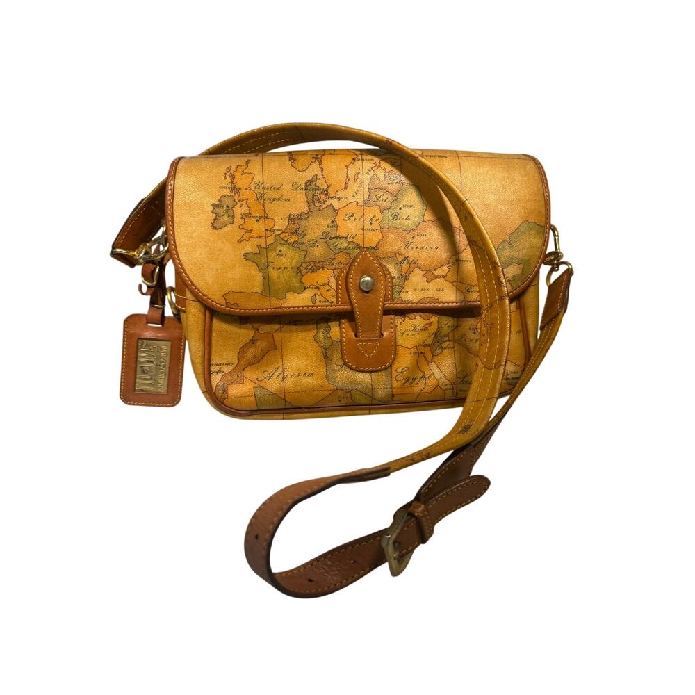 Alviero Martini 1st Classe Leather Shoulder Bag Worldmap Made in Italy